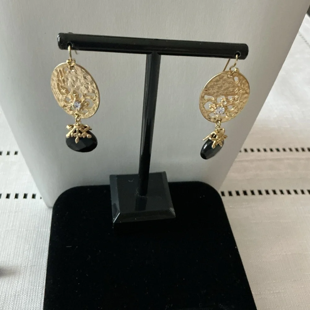 Elegant Gold and Black Dangle Earrings